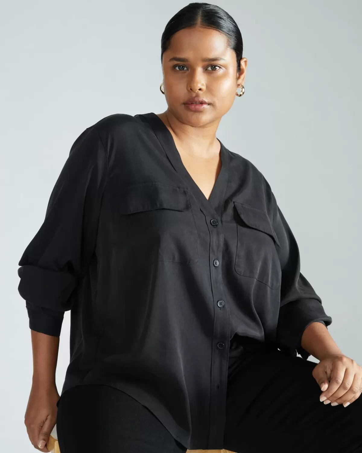 Cooling Stretch Cupro Button-Down Blouse>Universal Standard Best Sale