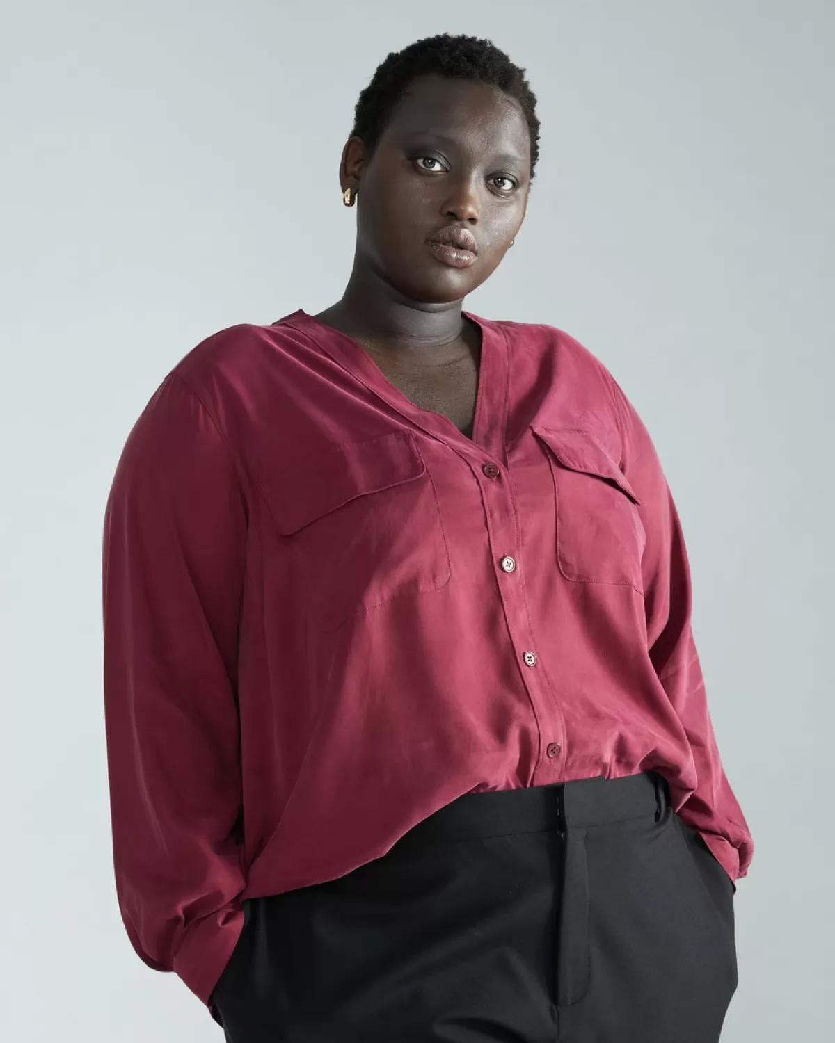 Cooling Stretch Cupro Button-Down Blouse>Universal Standard Fashion