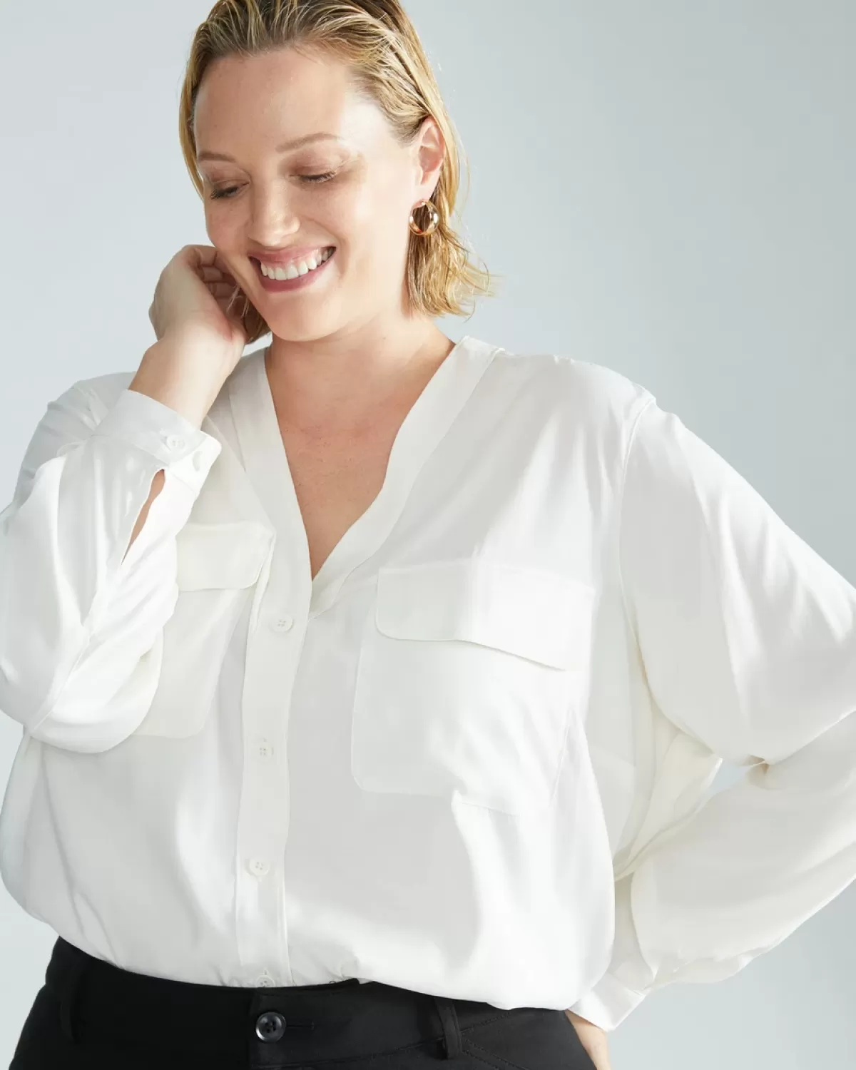 Cooling Stretch Cupro Button-Down Blouse>Universal Standard Best Sale