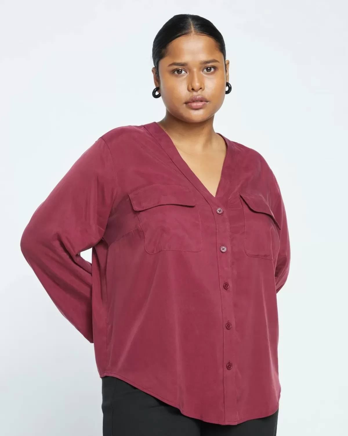 Cooling Stretch Cupro Button-Down Blouse>Universal Standard Fashion