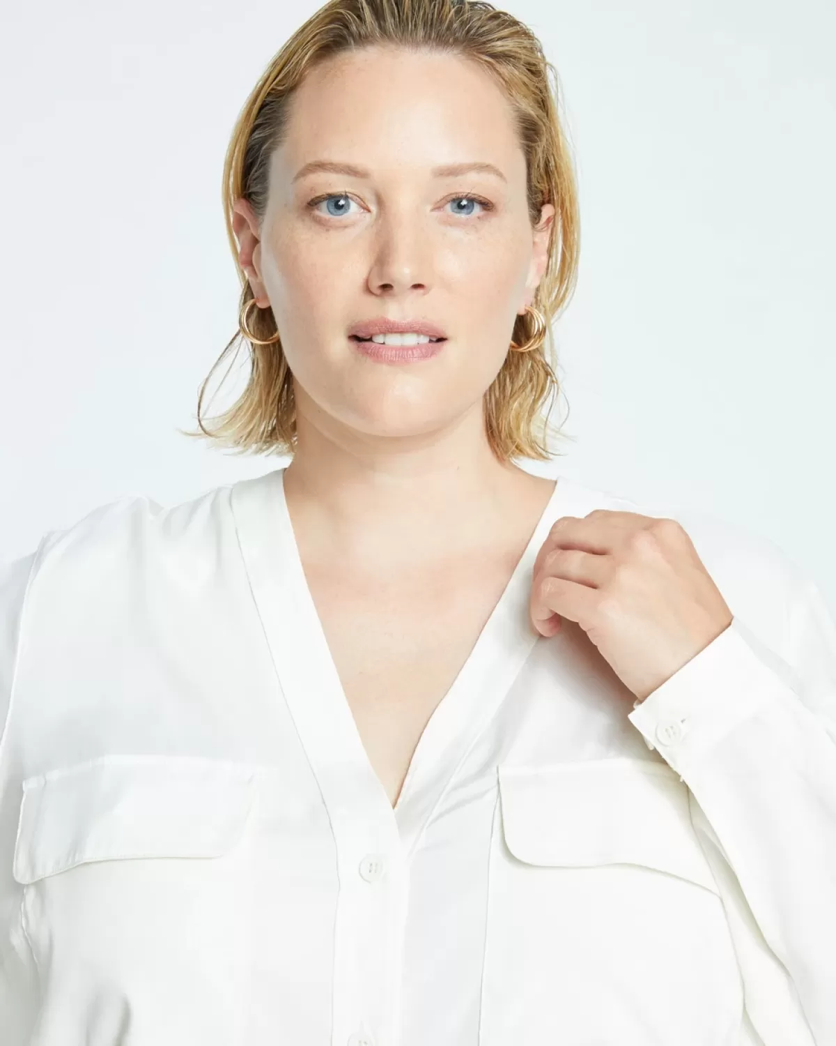 Cooling Stretch Cupro Button-Down Blouse>Universal Standard Best Sale
