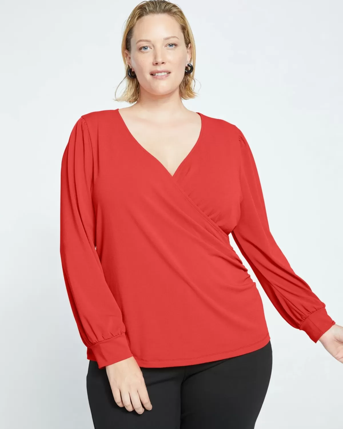 Crepe Jersey Gathered V-Neck Blouse>Universal Standard Clearance
