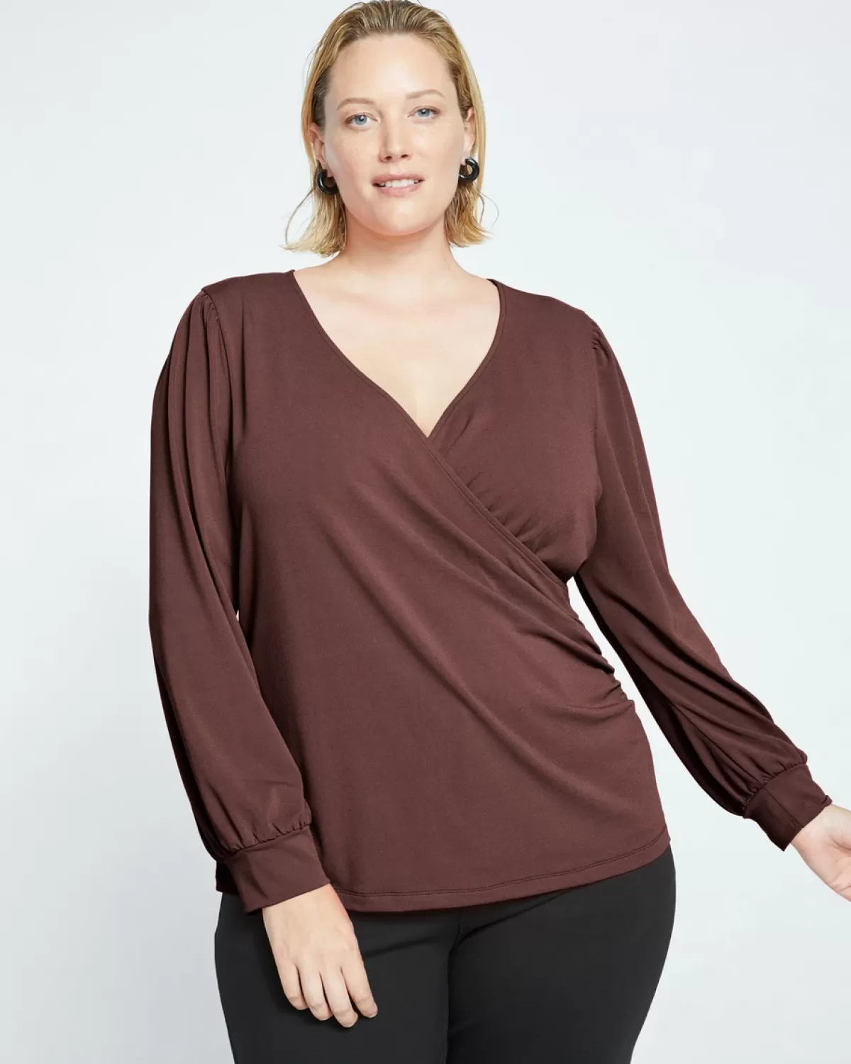 Crepe Jersey Gathered V-Neck Blouse>Universal Standard Store