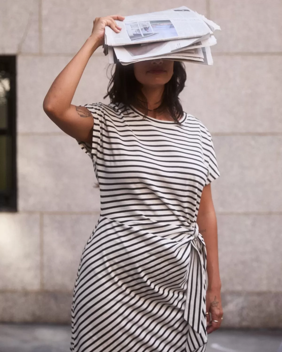 Crescent Breton Stripe Knot Dress>Universal Standard Shop