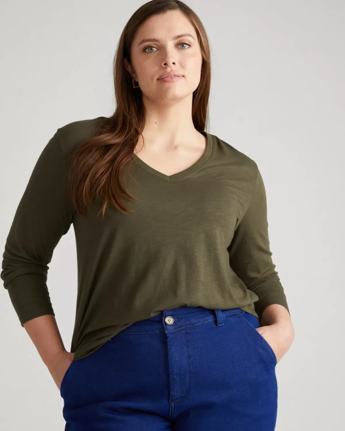 Light-As-Air Long Sleeve V Neck Tee>Universal Standard Cheap