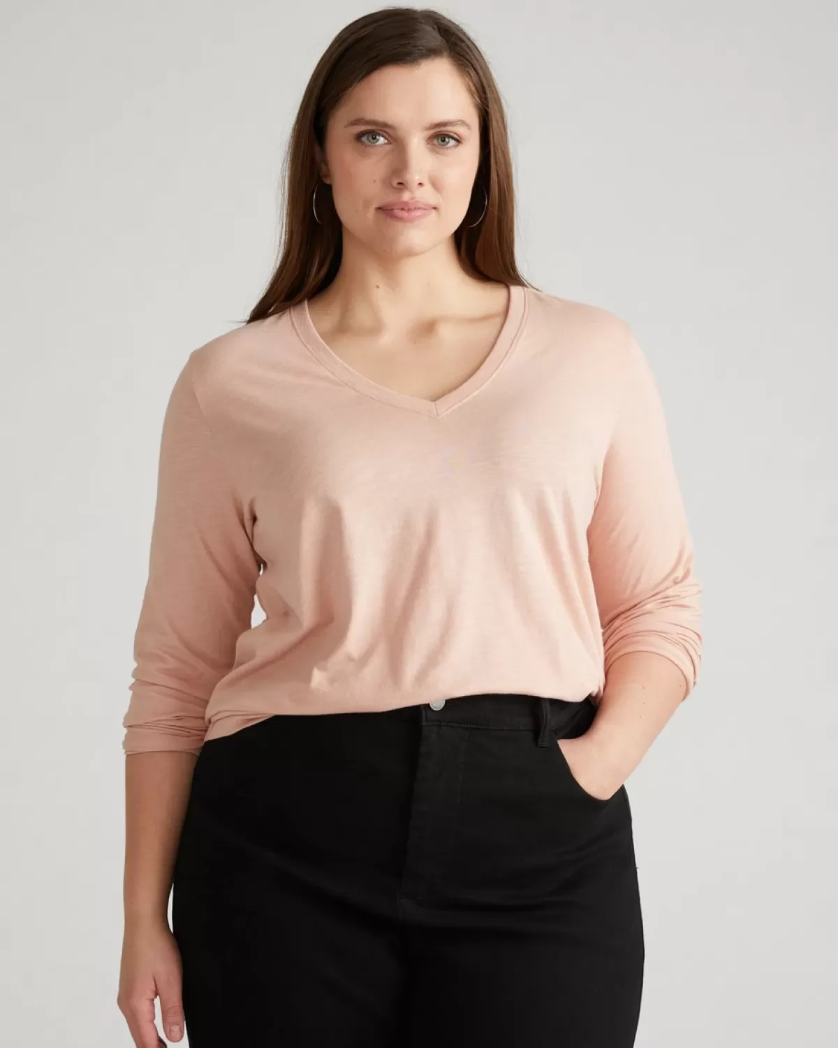 Light-As-Air Long Sleeve V Neck Tee>Universal Standard Flash Sale