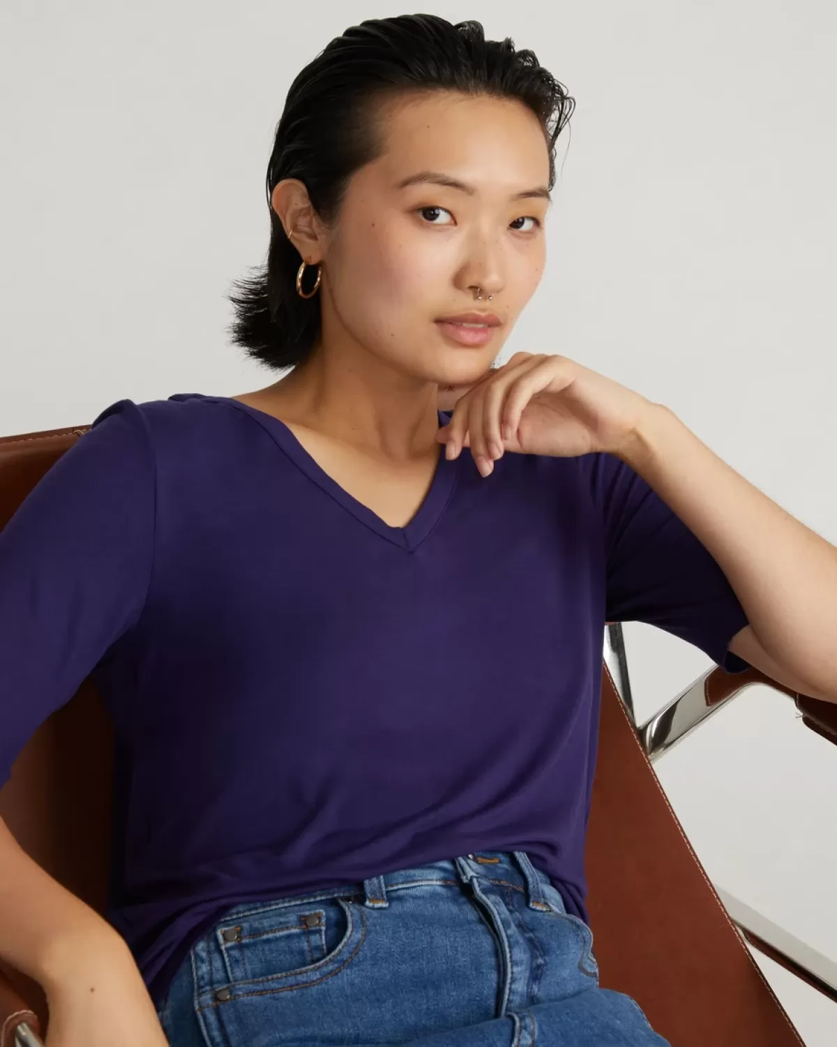 Lily Liquid Jersey V-Neck Stovepipe Tee>Universal Standard New
